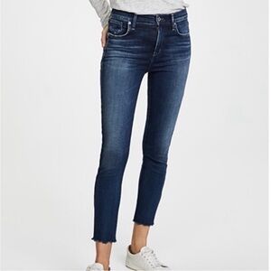 AGOLDE The Sophie Crop Dark Wash Blue Jeans. Mid Rise. Raw Hem. Size 29.